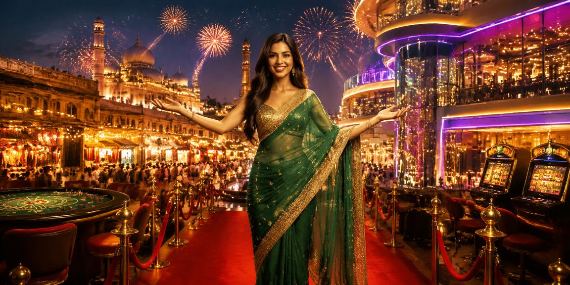 Mobile view of India casino app with player in saree